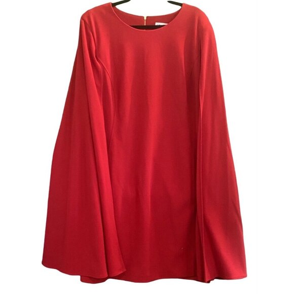 Calvin Klein Sleeveless Crew Neck Attached Cape Carmine Red Knit Dress Size 22W - Picture 5 of 7